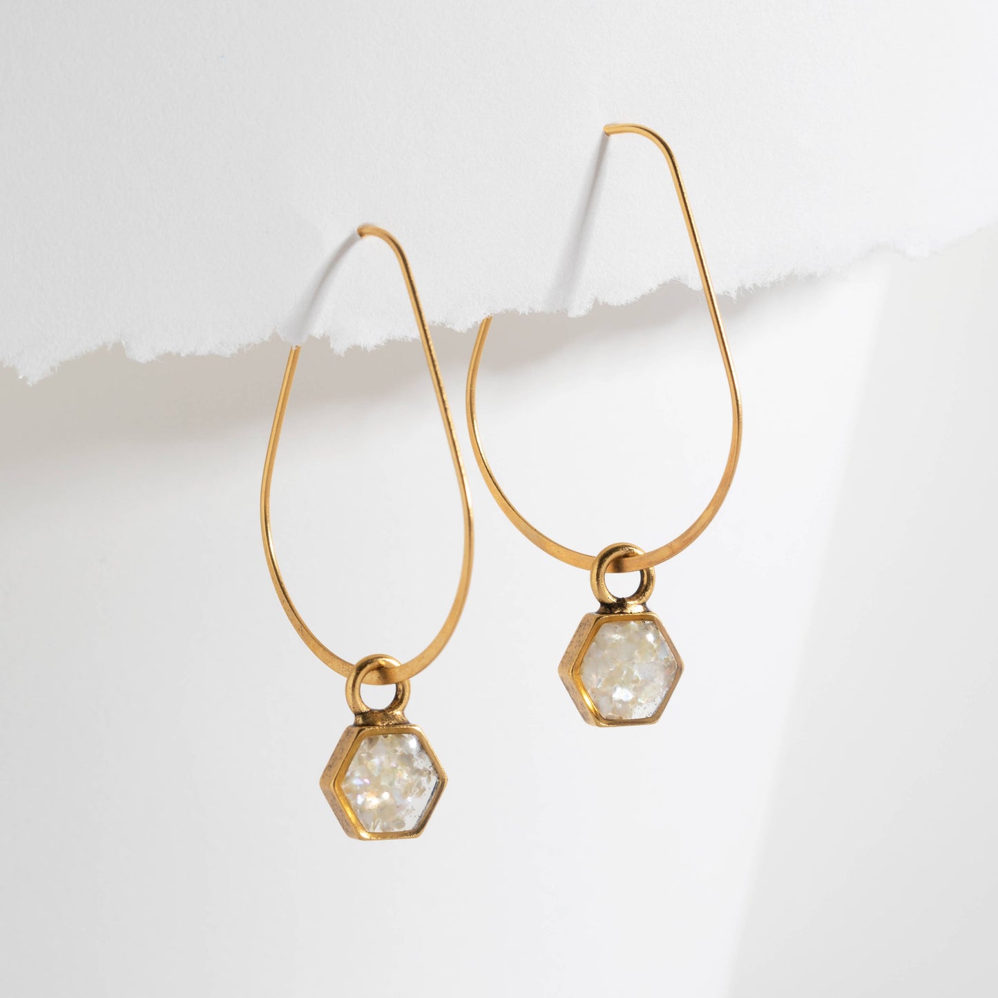 Teardrop Hoop Earrings With Hexagon Gemstone