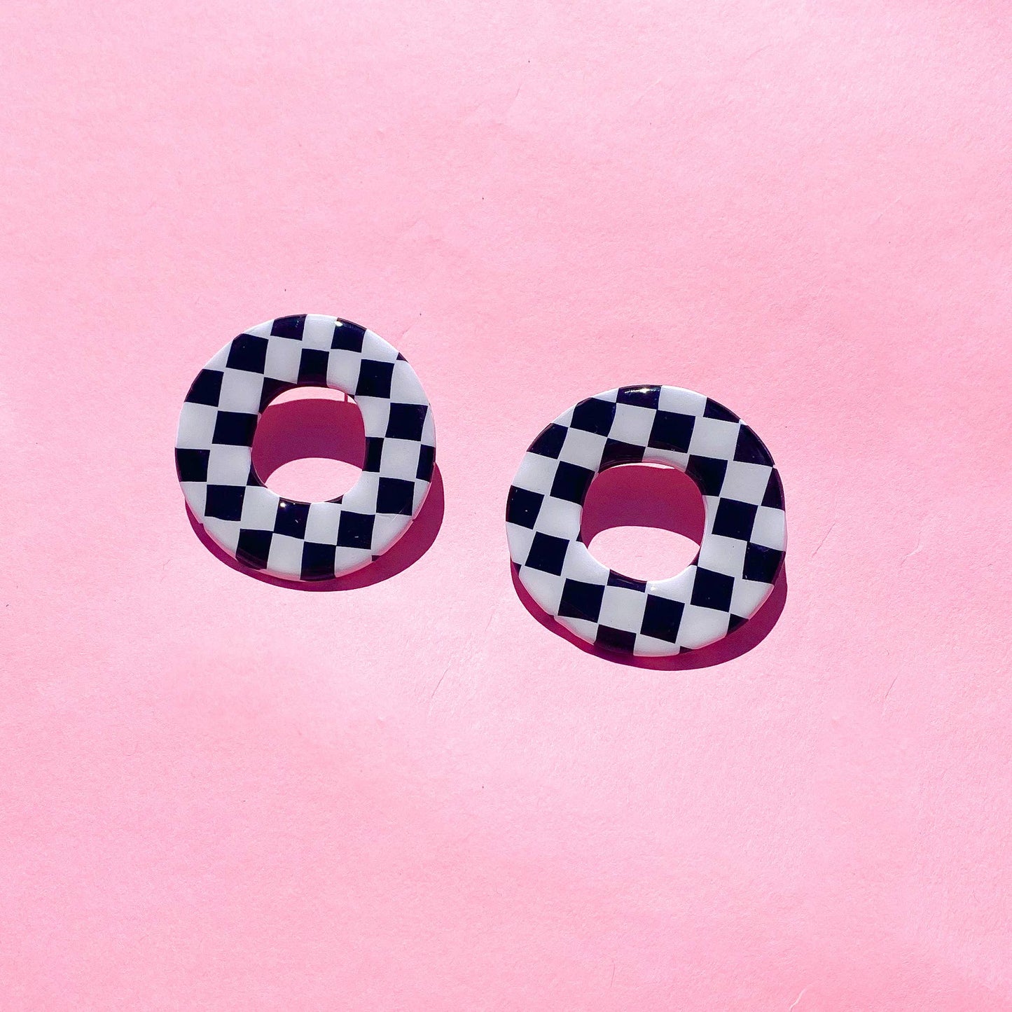 Polymer Clay Gingham Checkerboard Hoop Studs