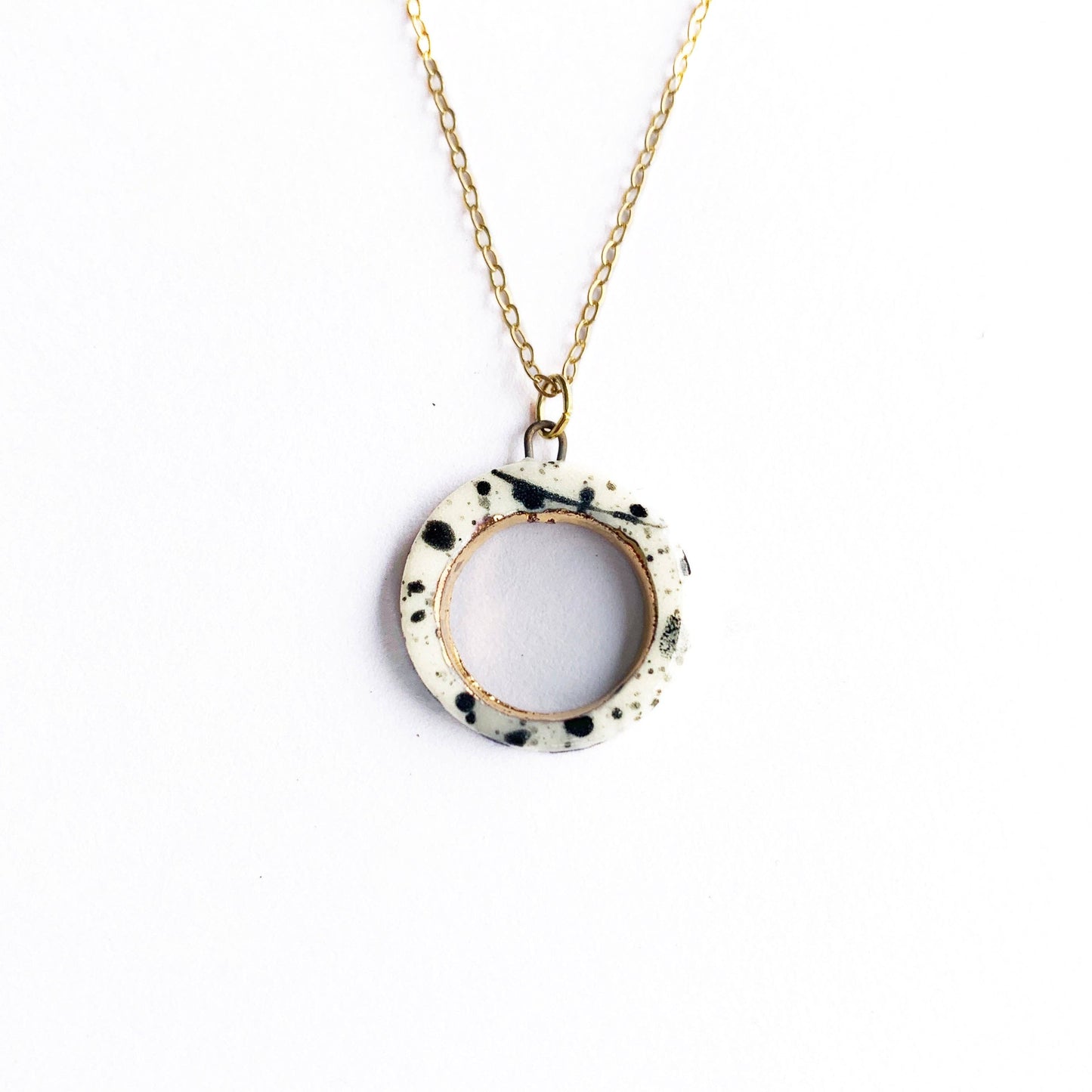 Open Circle Necklace - Black Splatter/Gold