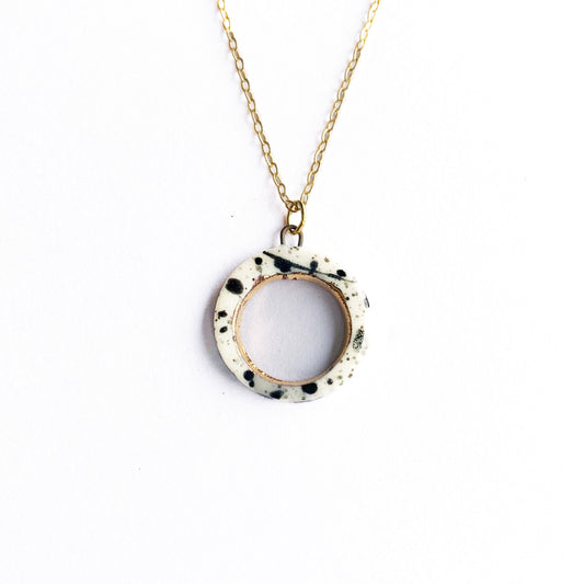 Open Circle Necklace - Black Splatter/Gold