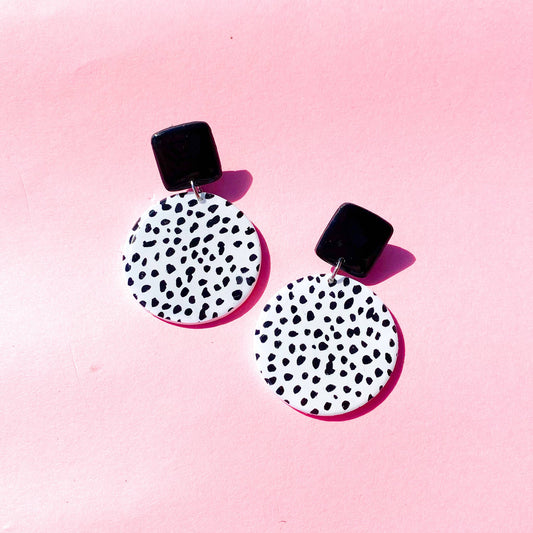 White and Black Polymer Clay Polka Dot Colour Block Dangles