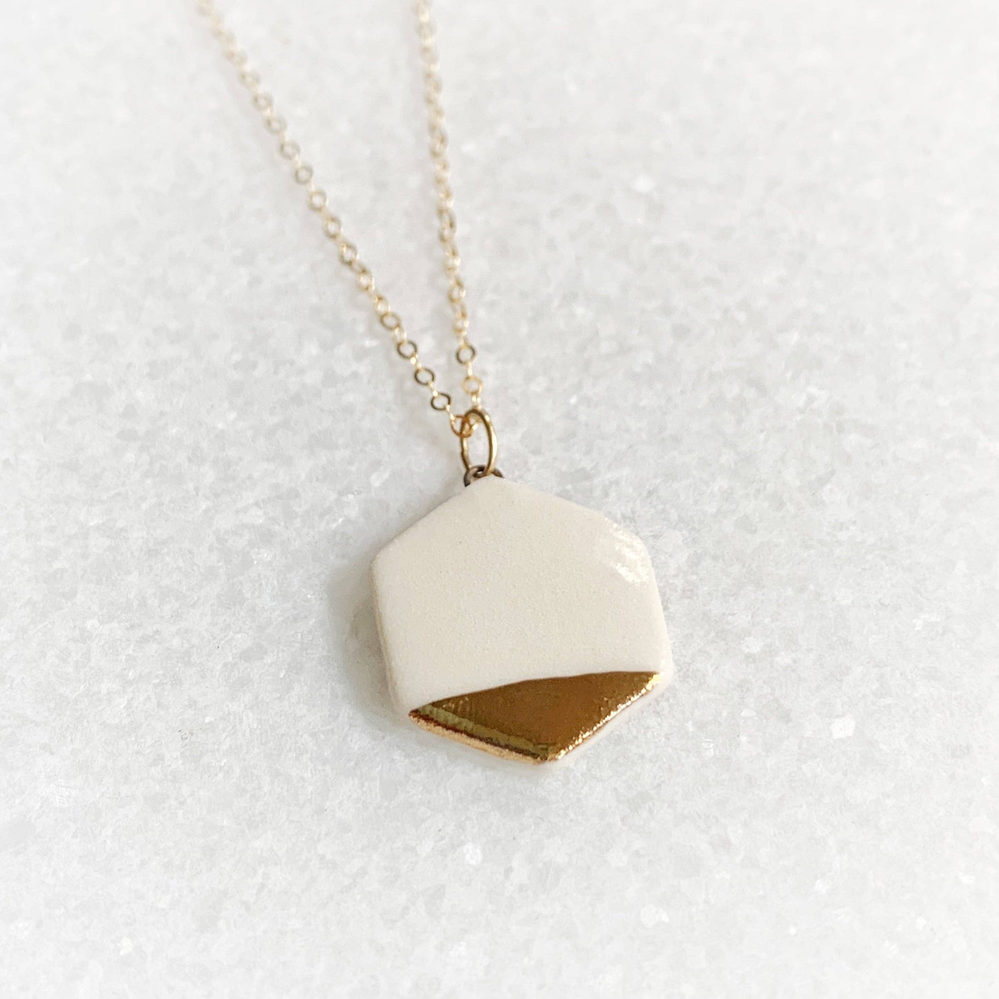 Small Hexagon Necklace - White/Gold