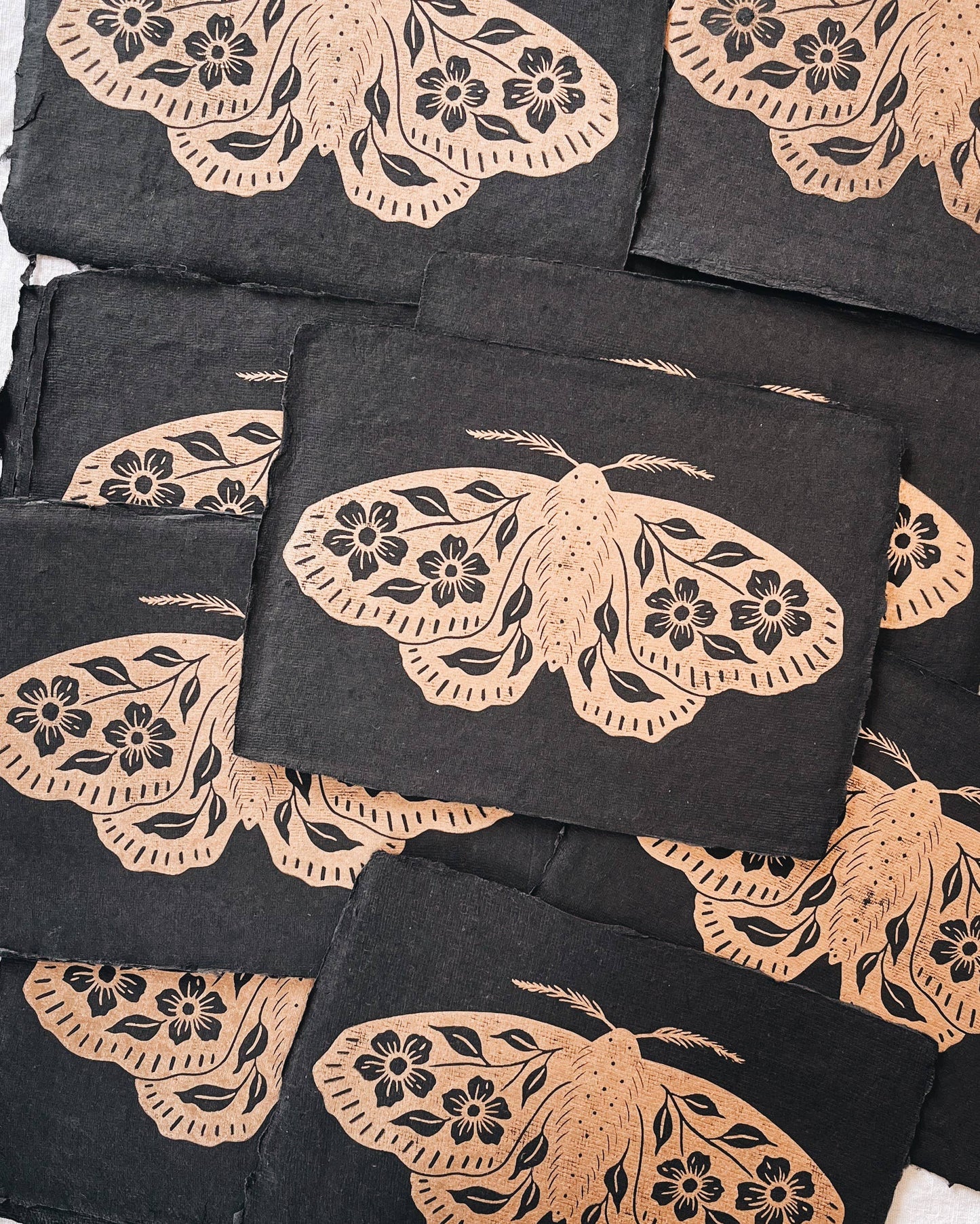 5.5x8 Floral Moth Block Print