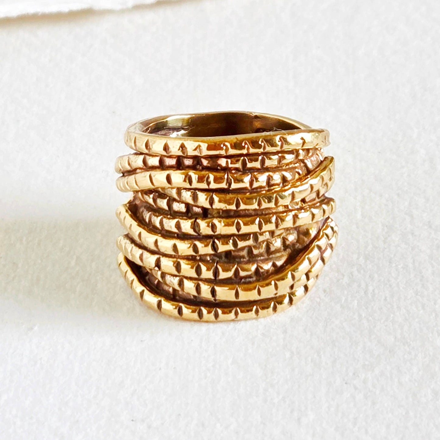 Brass Ornate Rope Band Layered Ring