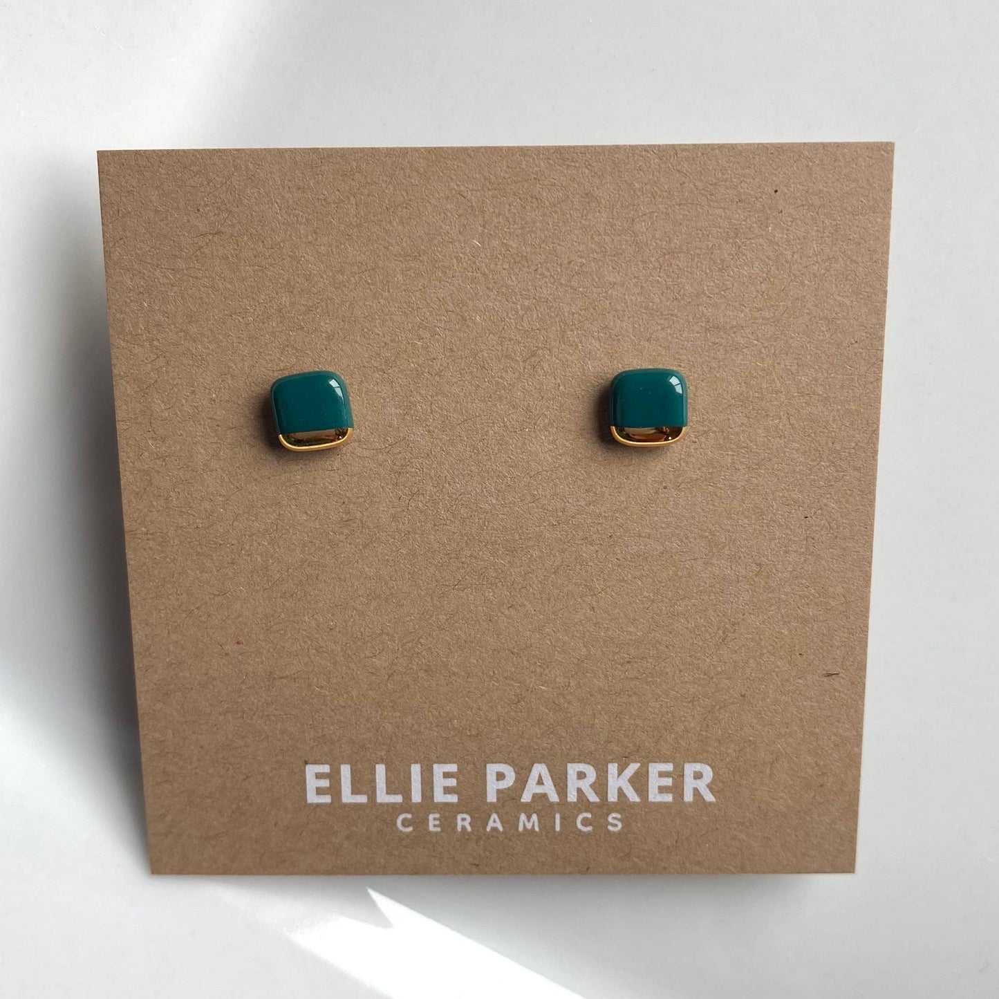 Square Teal Ceramic Earrings with Gold Luster