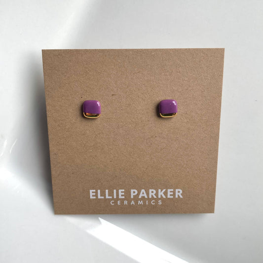 Square Purple Earrings with Gold Luster