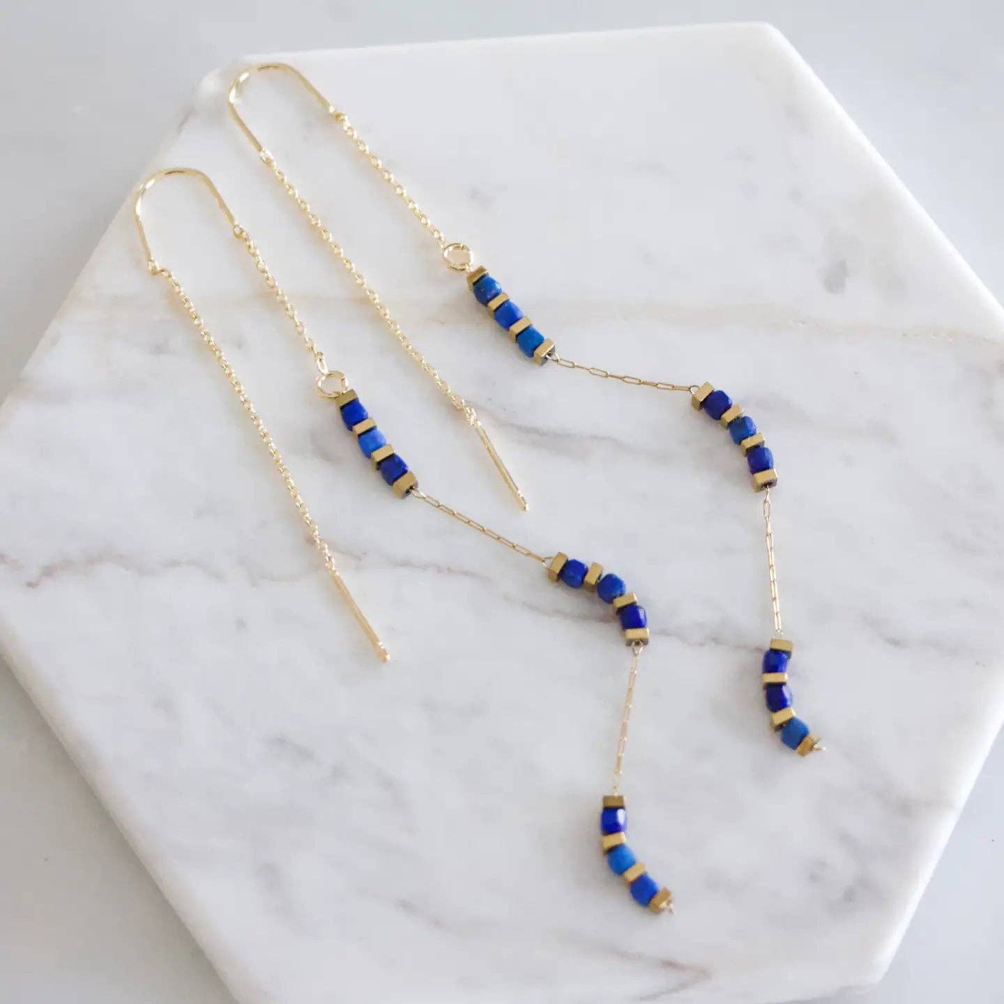 Square Gemstone Threader Earrings