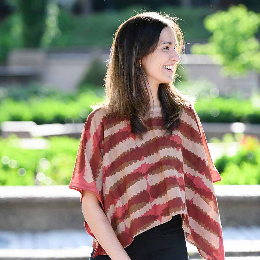 Red Silk Cotton Blouse Block Print Crop Top - ARUBA