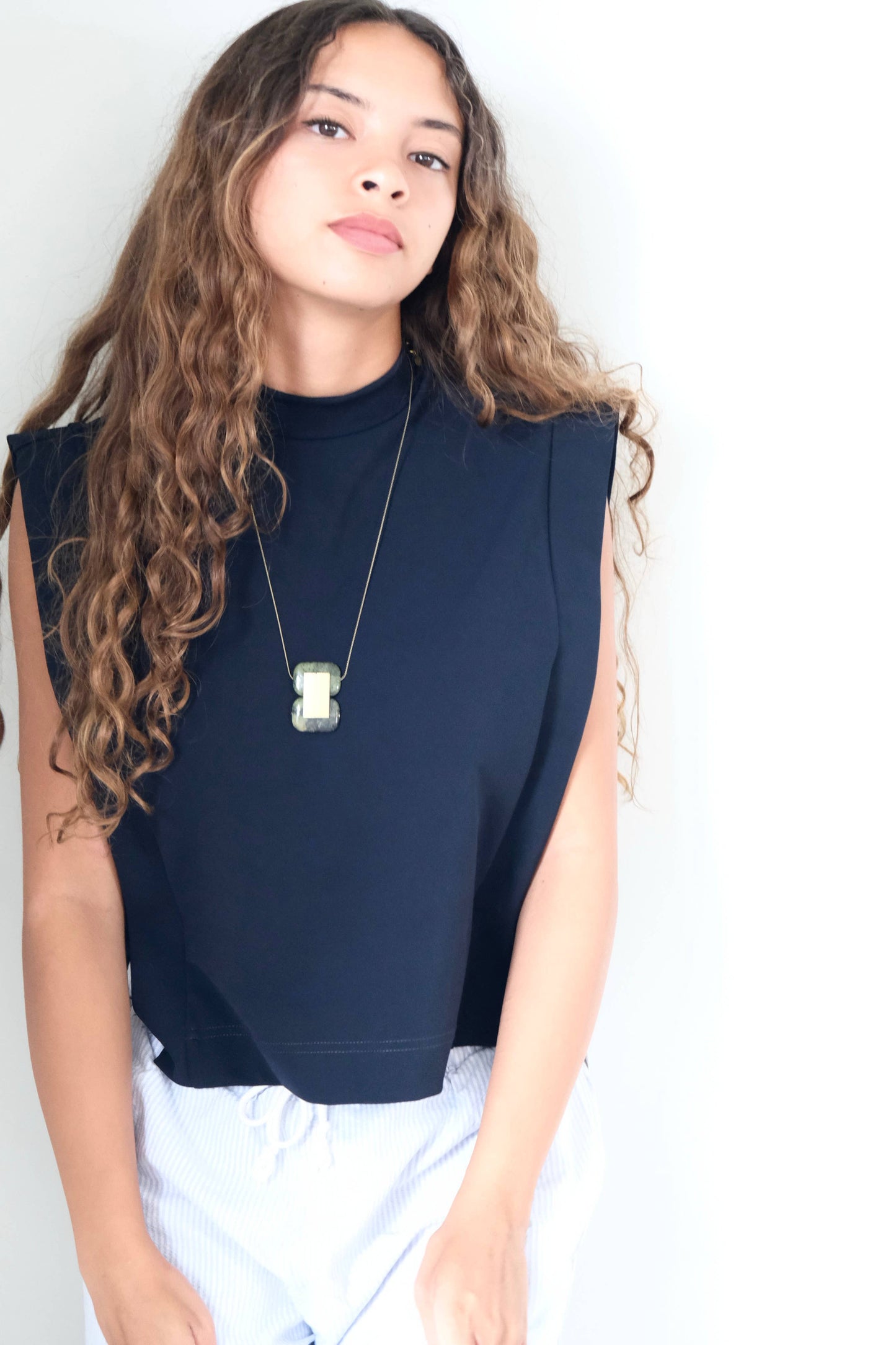 Green jasper geometric pendant necklace