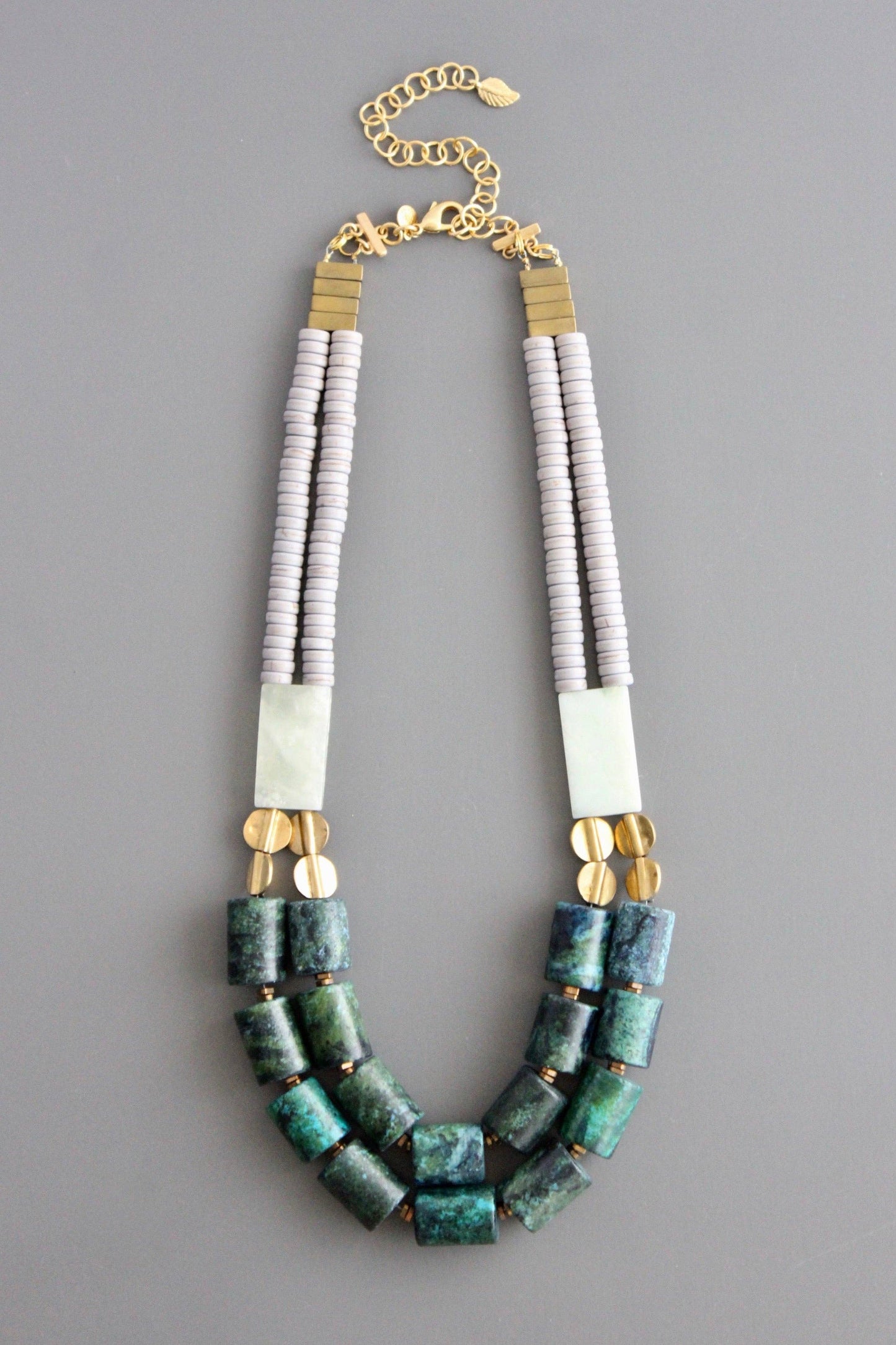 Magnesite, Aventurine & Brass Necklace