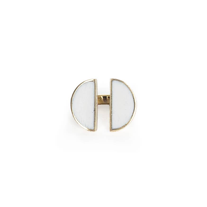 Moon Halves Ring in White - Recycled Brass
