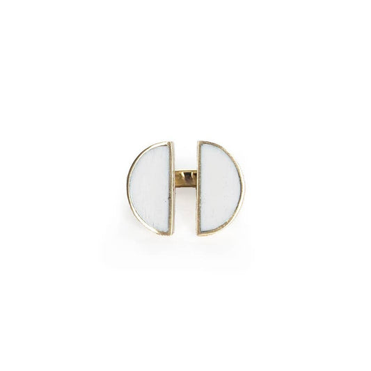 Moon Halves Ring in White - Recycled Brass
