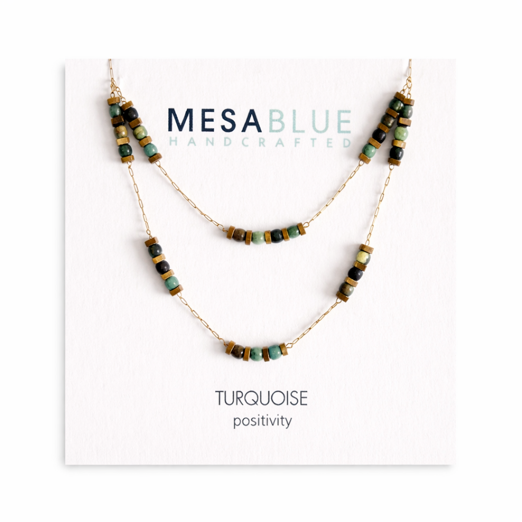 Square Gemstone Beaded Necklace