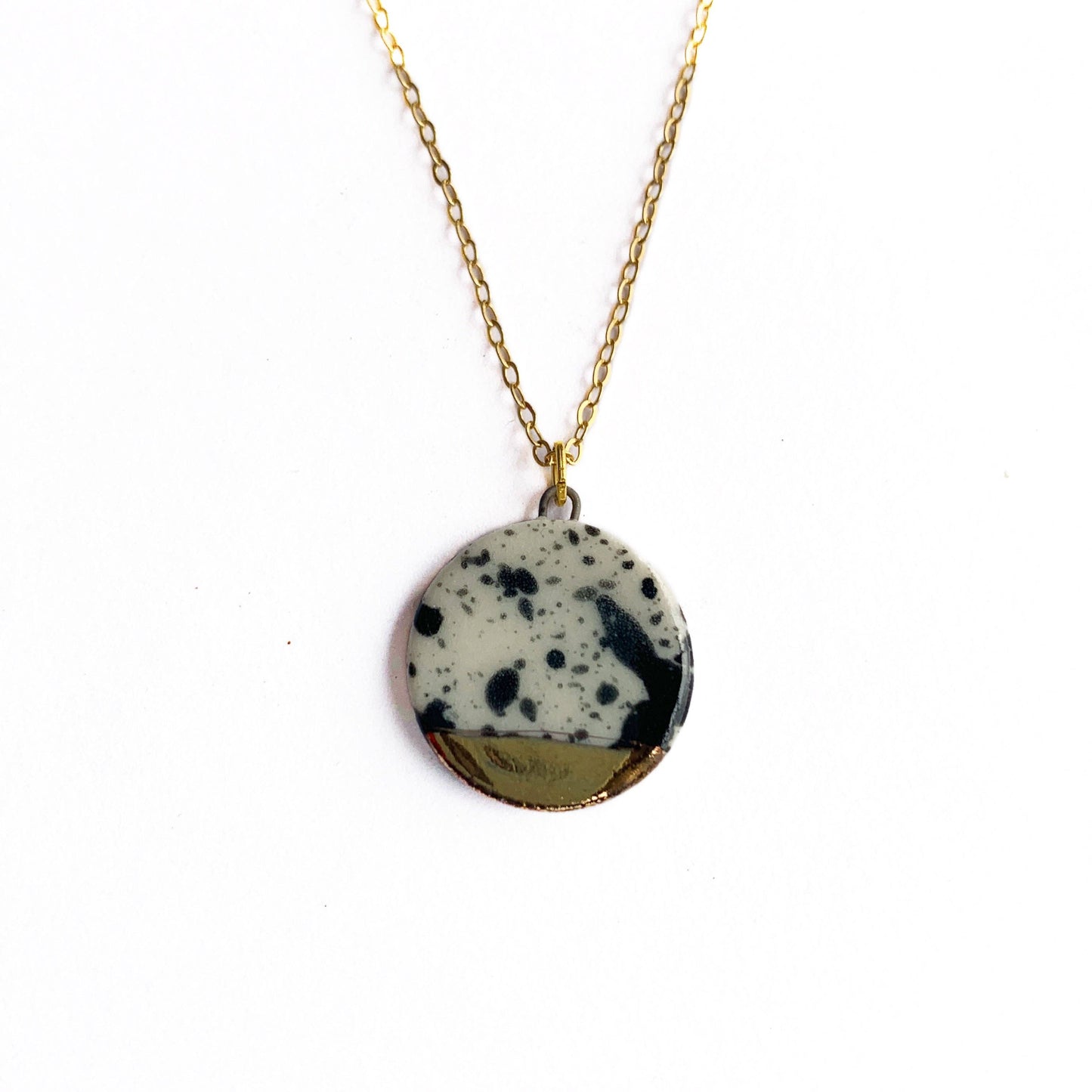 Small Circle Necklace - Black Splatter/Gold