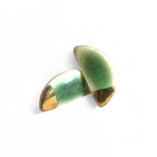 Green + Gold Half Moon Studs