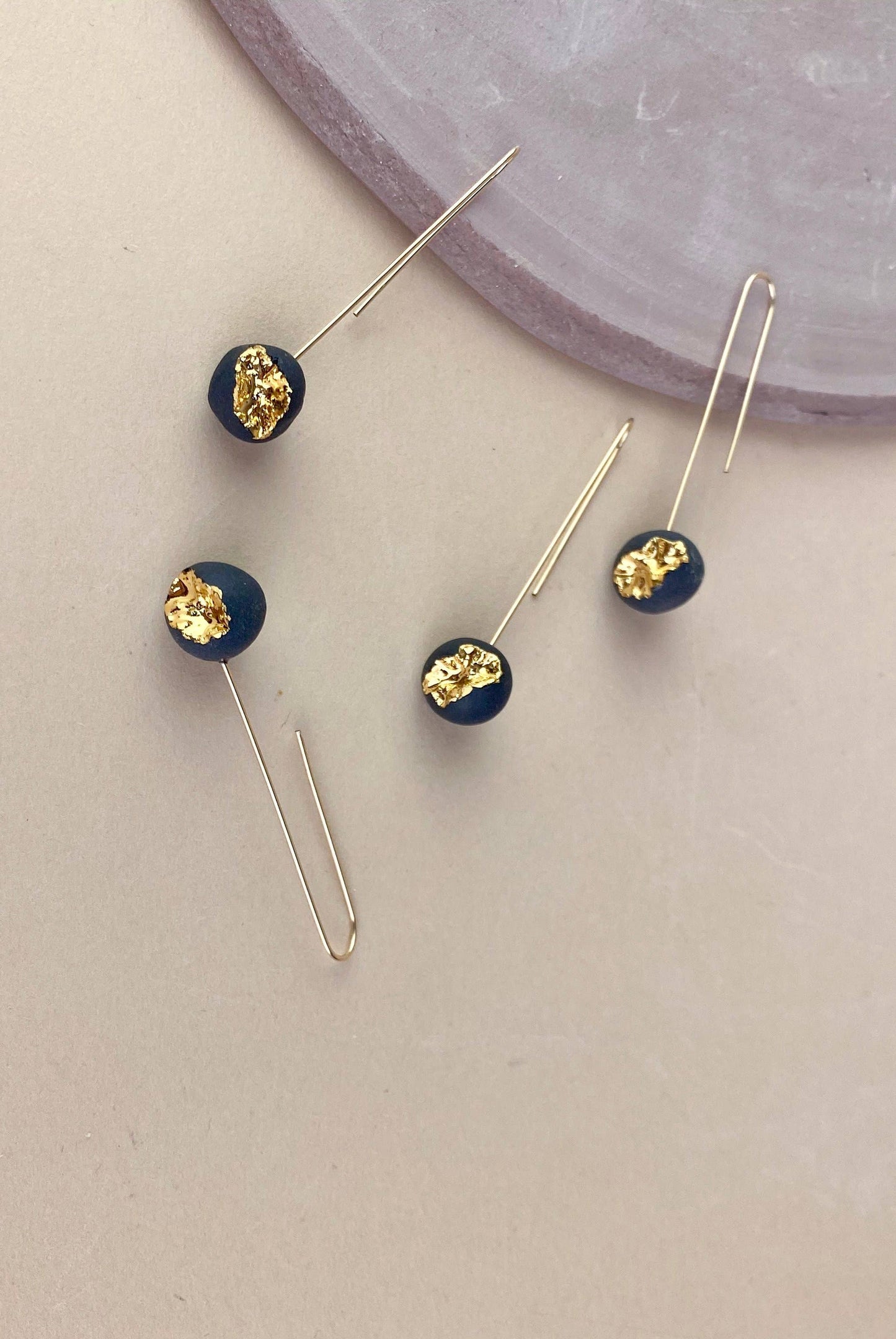 Nova Earrings - Black Porcelain with Real Gold Overglaze