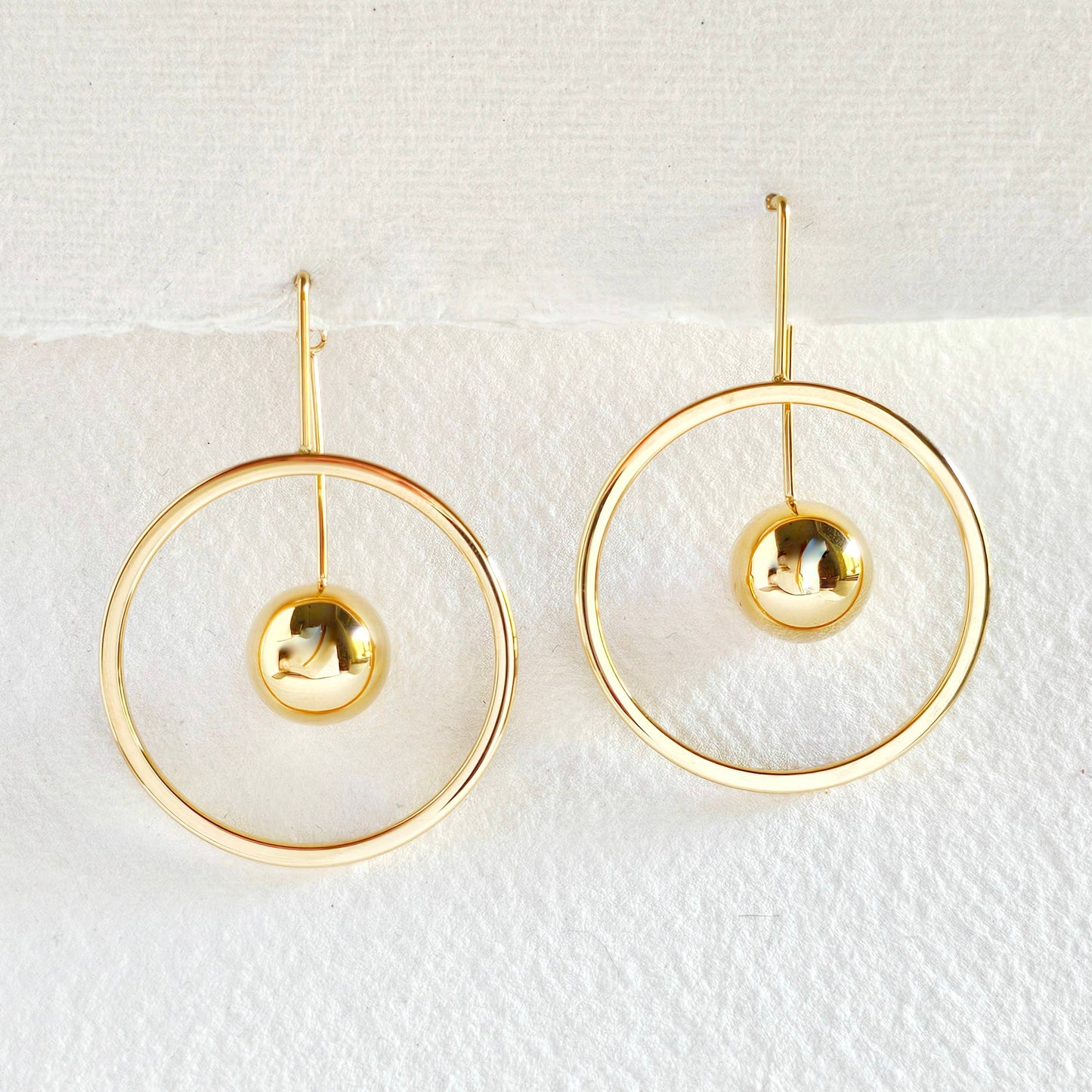 18k Gold Plated Circle Drop Sphere Hoop Earrings