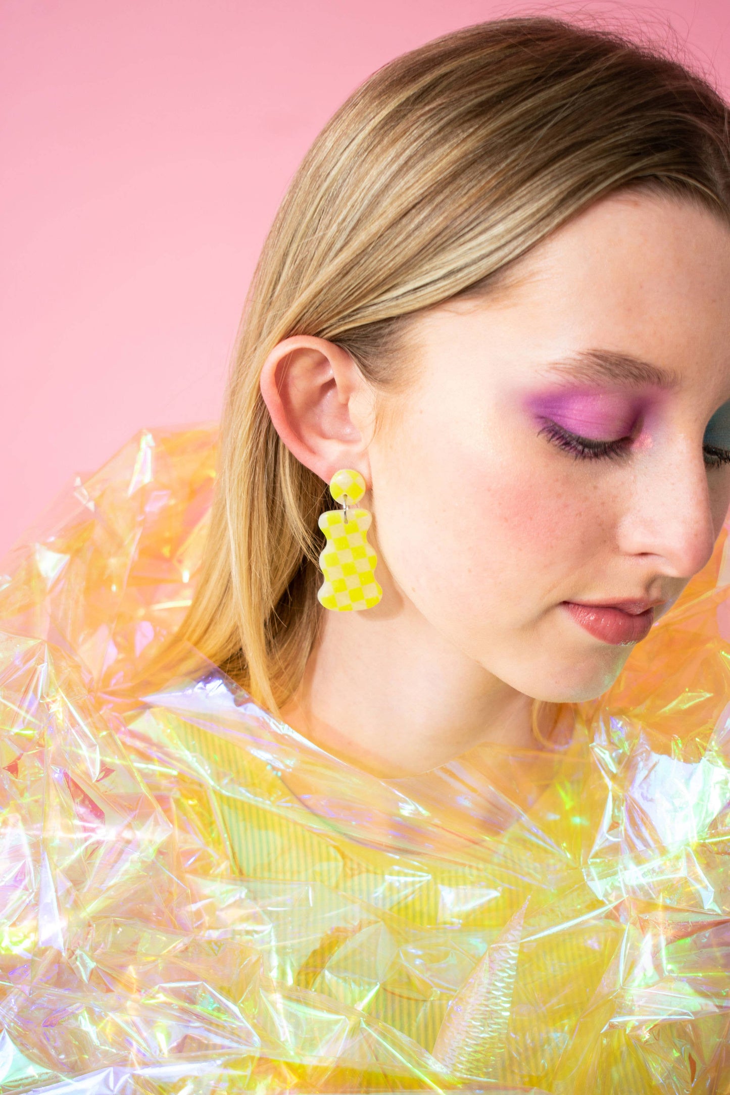 Polymer Clay Abstract Earrings in Neon Checker