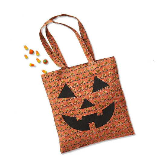 Jack-o'-Lantern Kalamkari Tote
