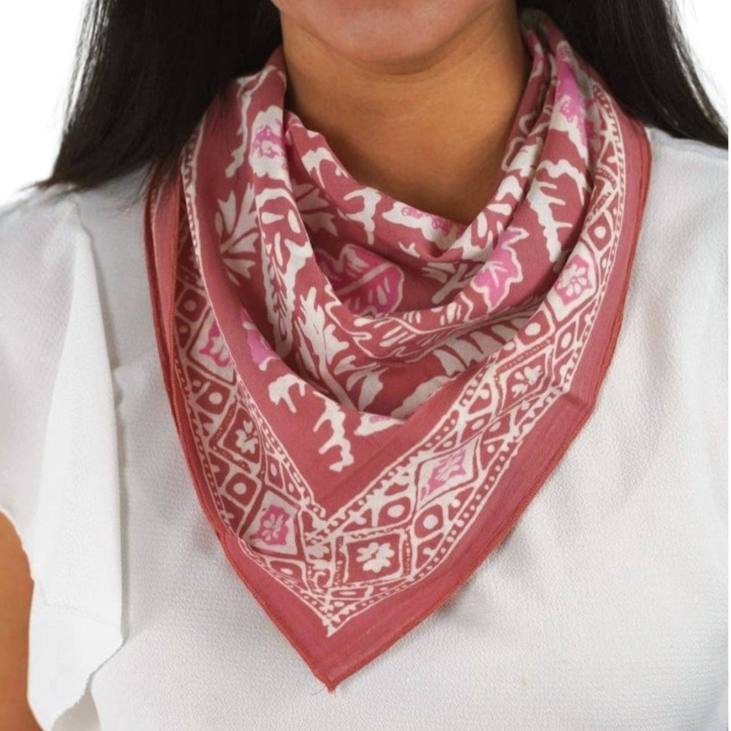 Hand Dyed Batik Bandana- Peach Coral Leaves