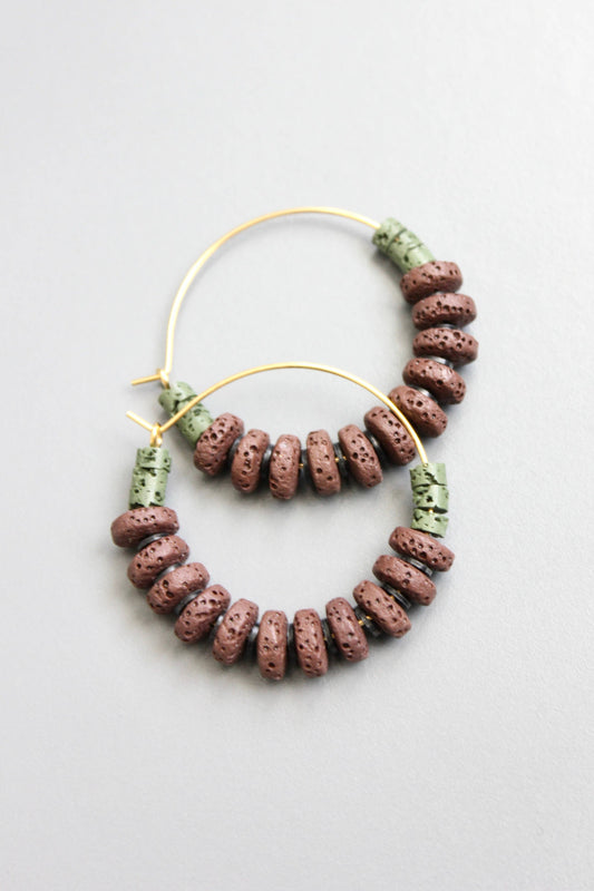 Burgundy and moss hoop earrings