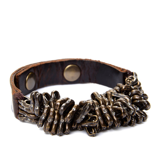 Metal Cluster Leather Bracelet