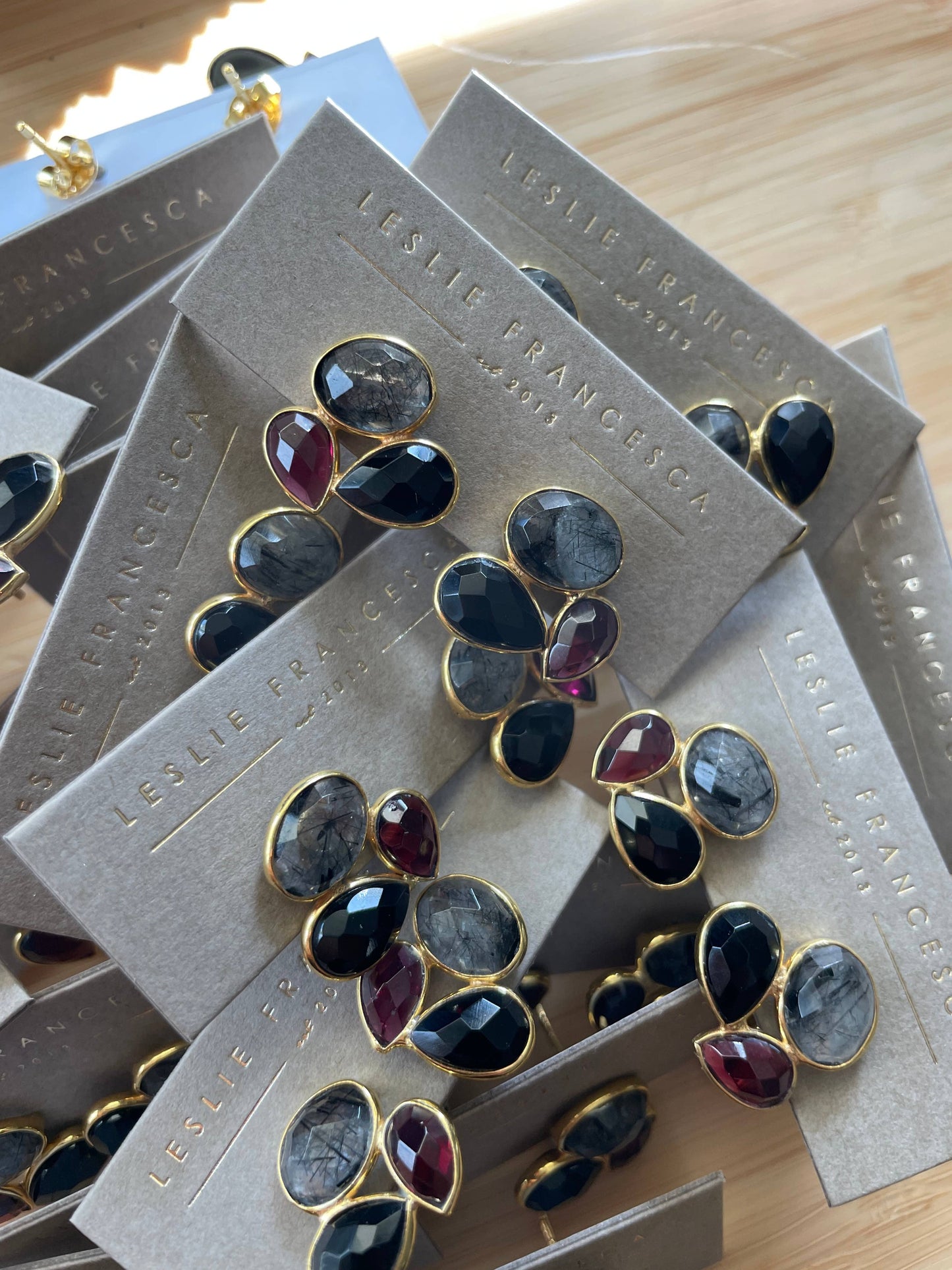 Three stone gem studs