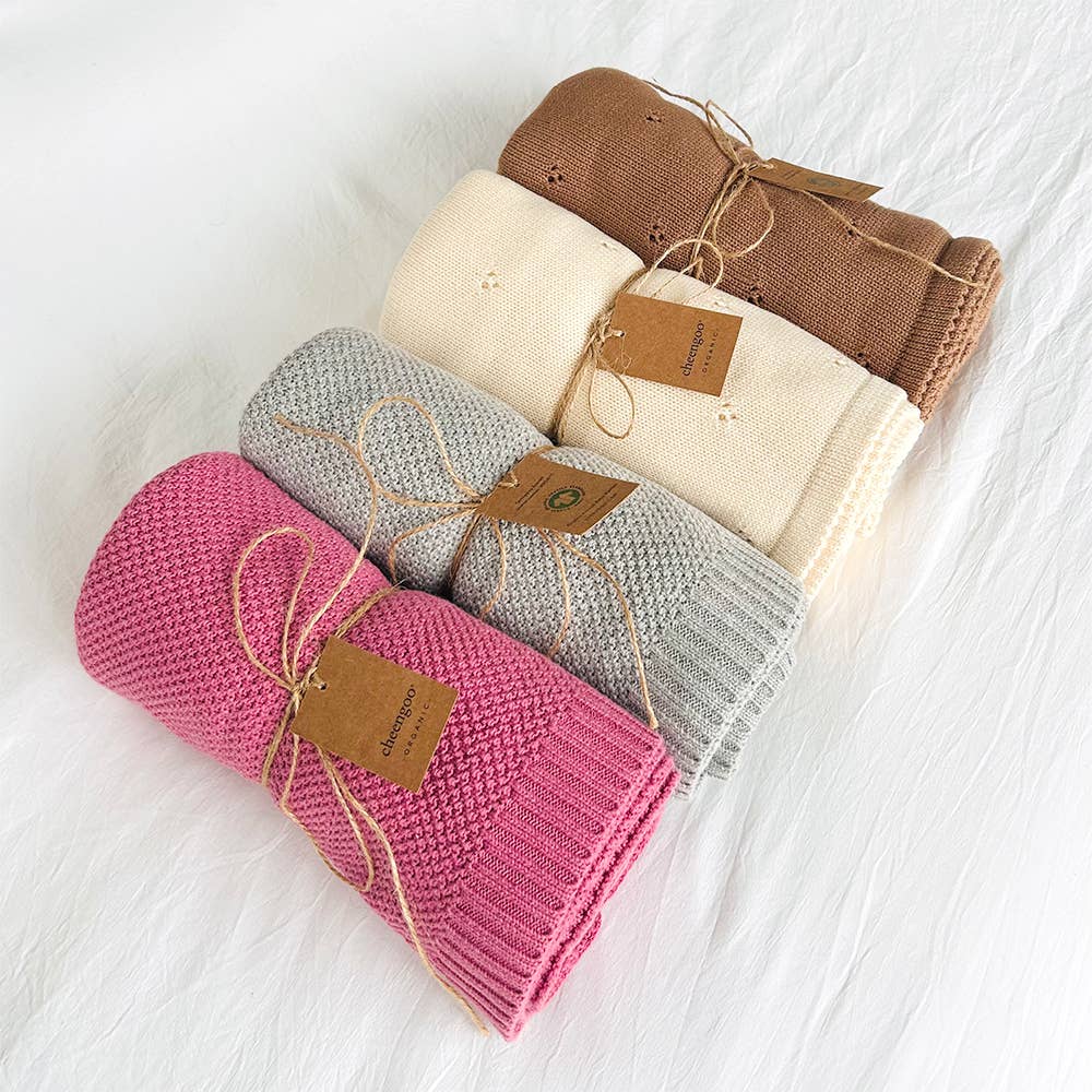 Organic Knit Baby Blanket - Raspberry