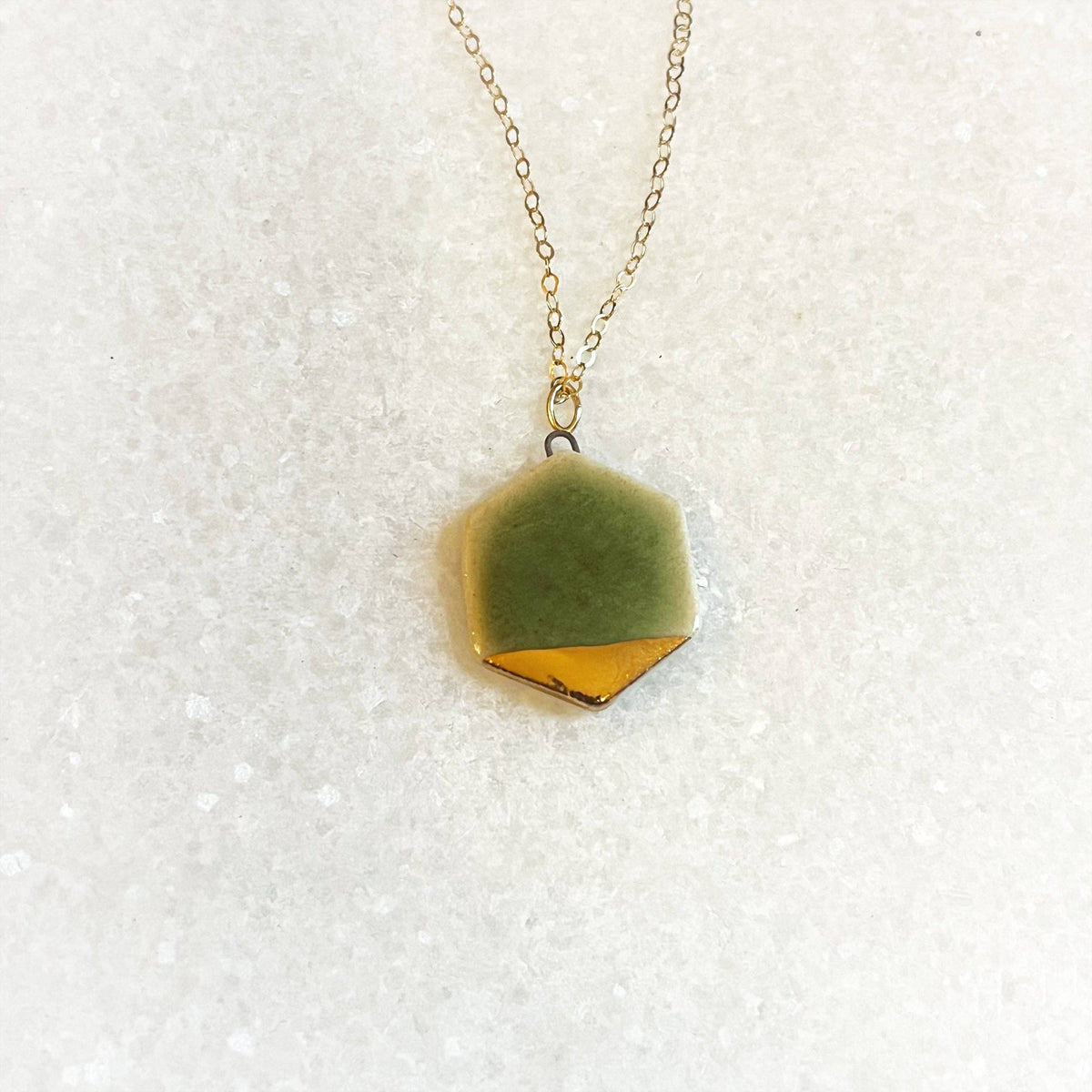 Small Hexagon Necklace - Green/Gold
