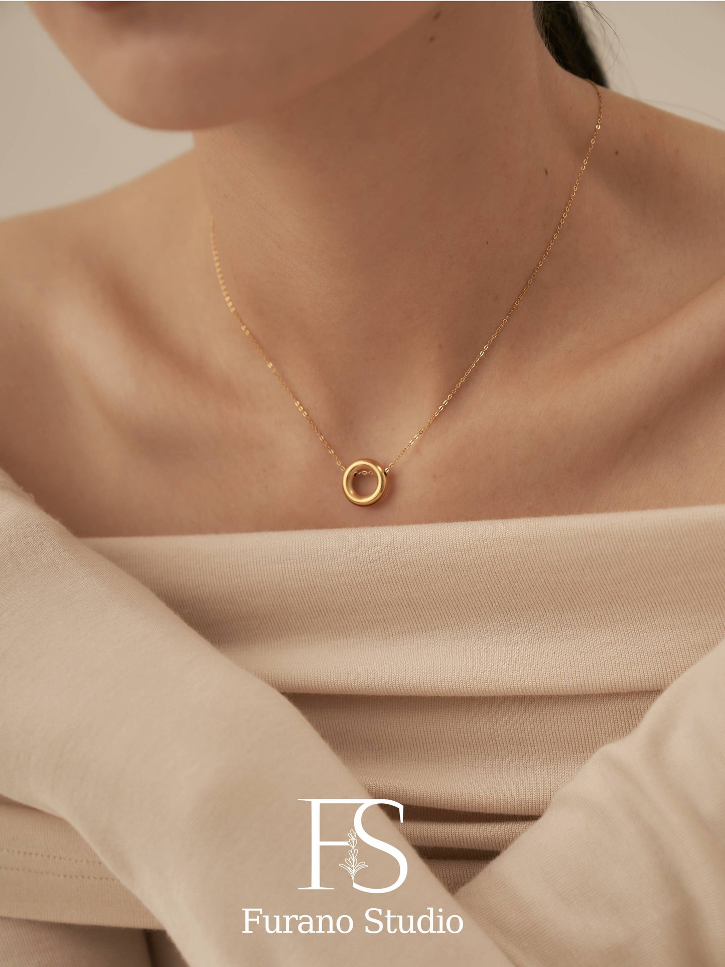 18K Gold Filled Circle necklace,Hollow round necklace