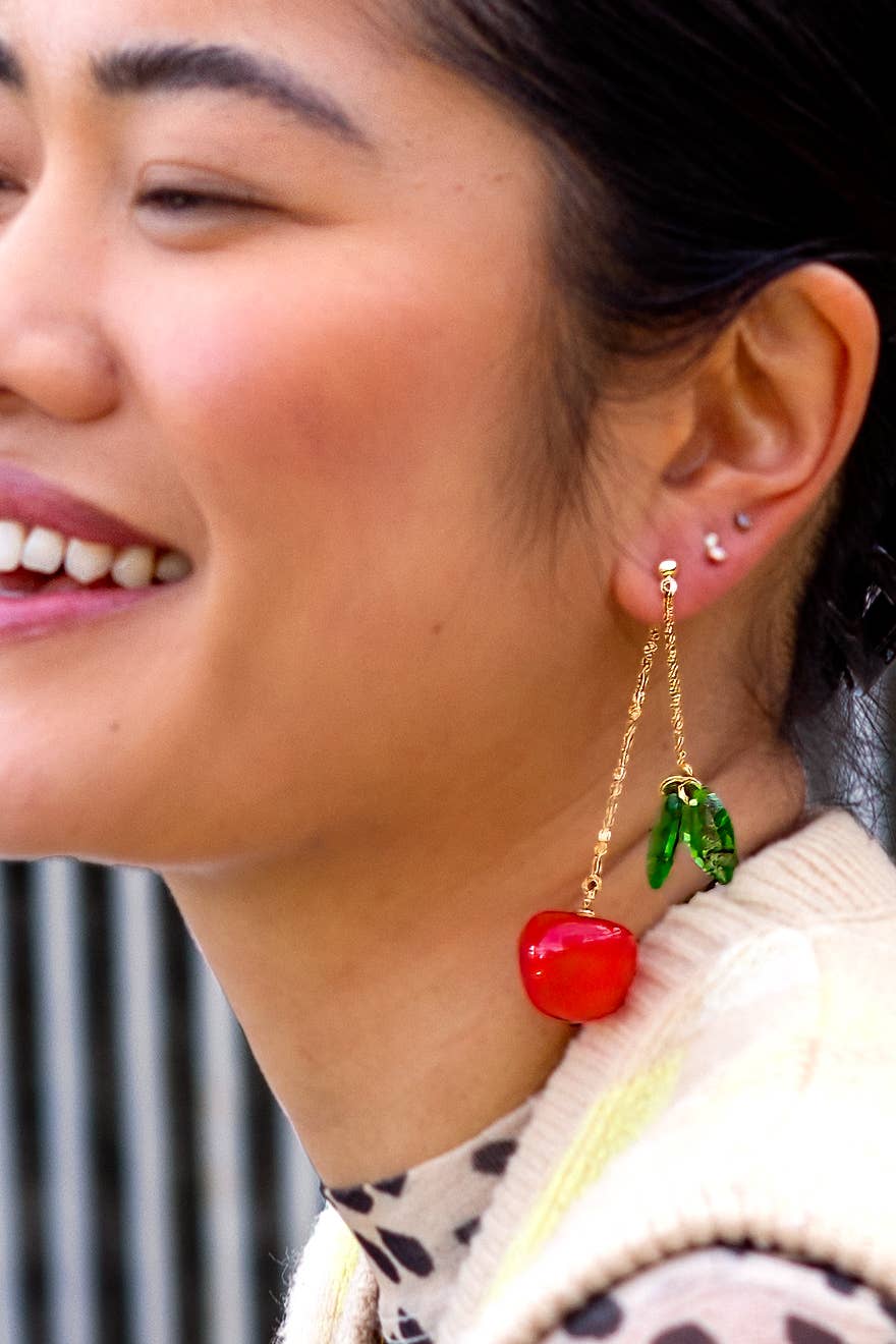 Cherry Bomb Layered Earrings - 18K Gold Plated/Murano Glass