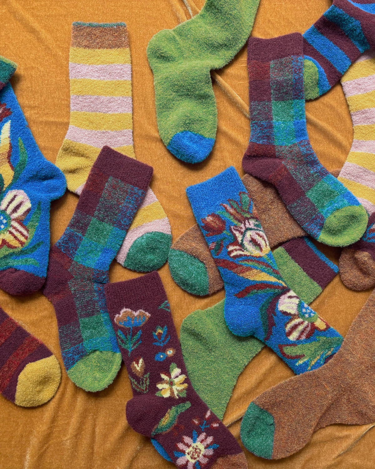 Wool Blend Mousse Rust Striped Socks