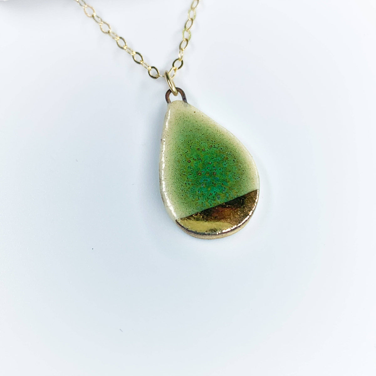 Small Teardrop Necklace - Green/Gold