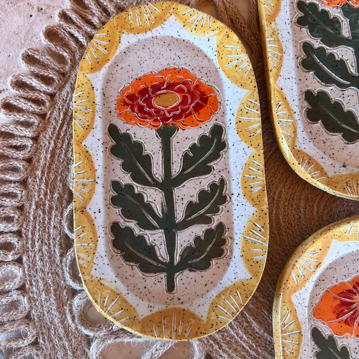 Marigold Ceramic Sgraffito Trinket Dish