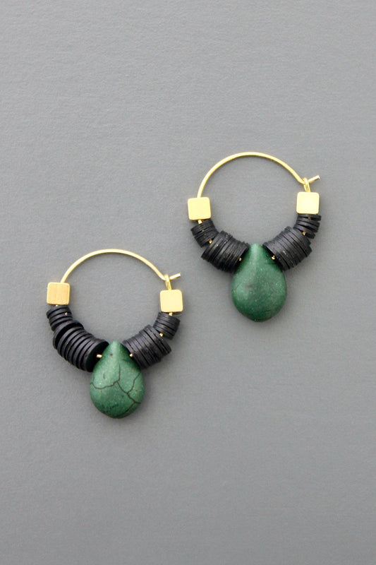Small green teardrop hoop earrings