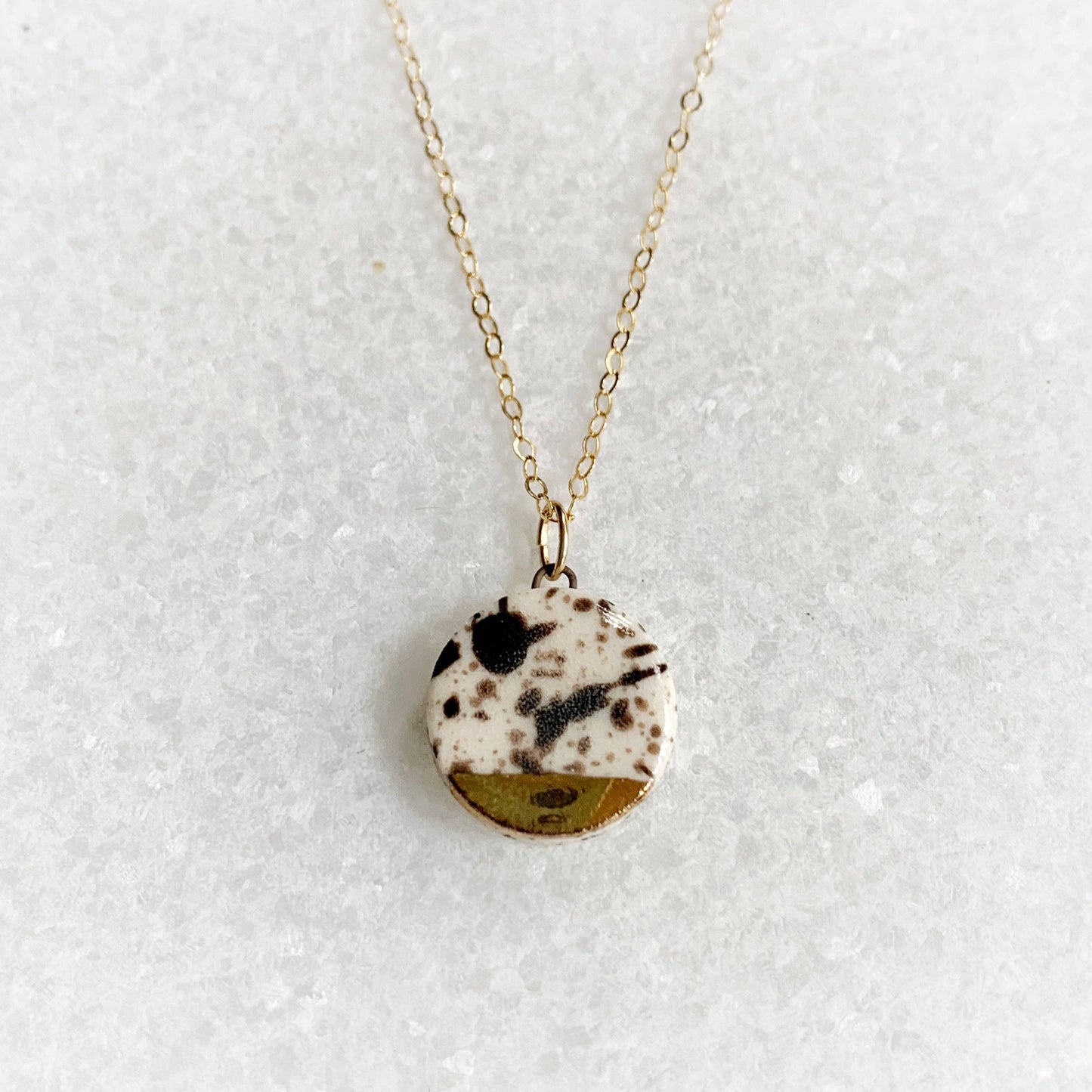 Small Circle Necklace - Black Splatter/Gold