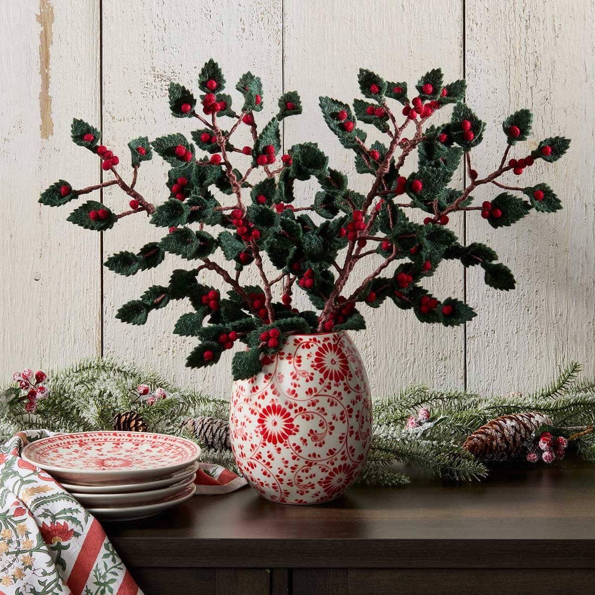 Felt Holly Holiday Branches - Set of 2