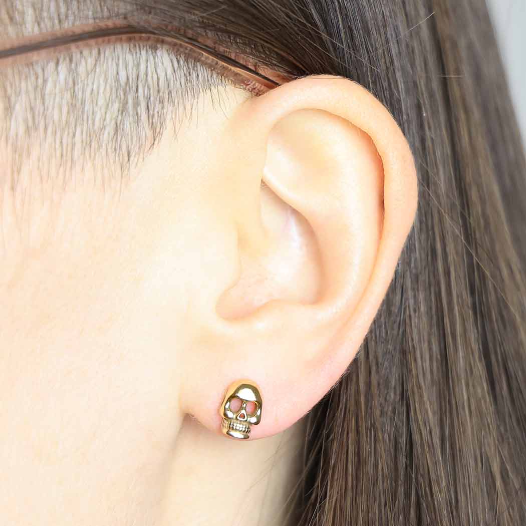 Bronze Skull Post Earring