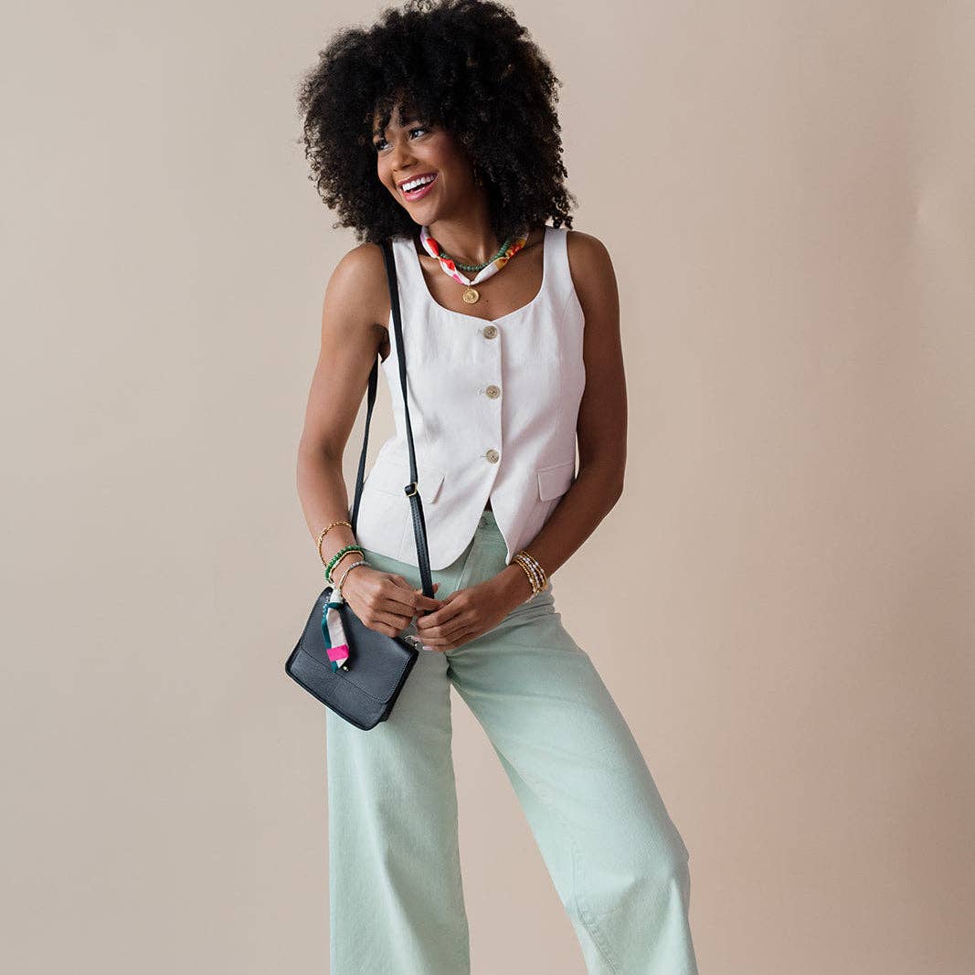Floral Blocked Silk & Gemstone Bag Charm