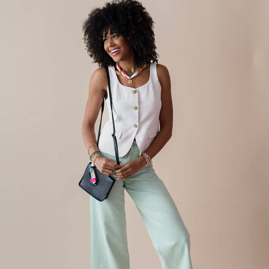 Floral Blocked Silk & Gemstone Bag Charm