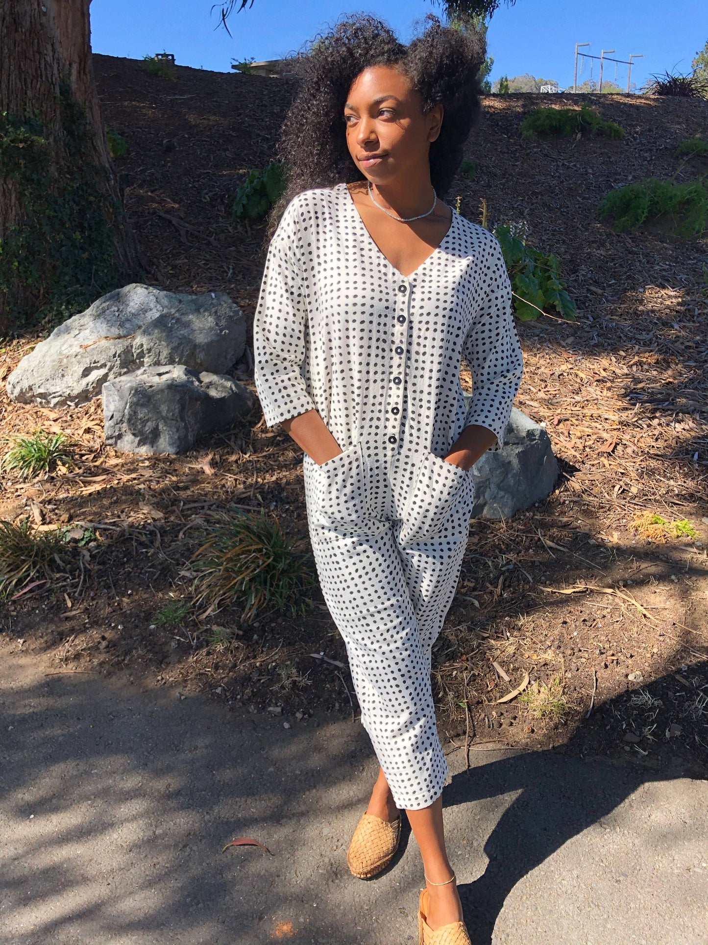 White and Black Dots Jumpsuit