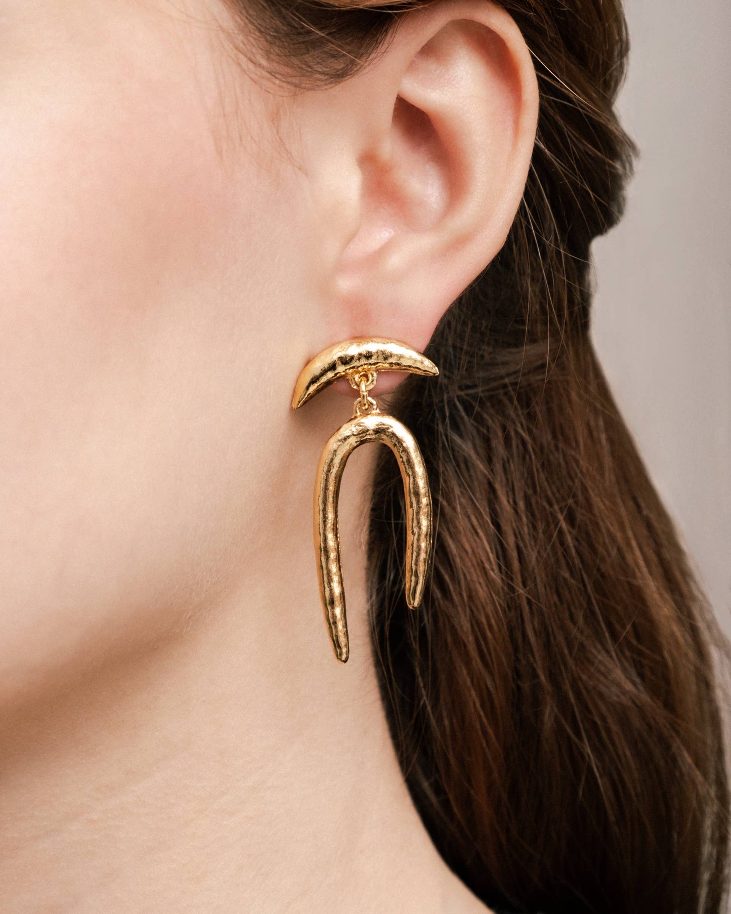 Gold Lunar Arc Drop Earring