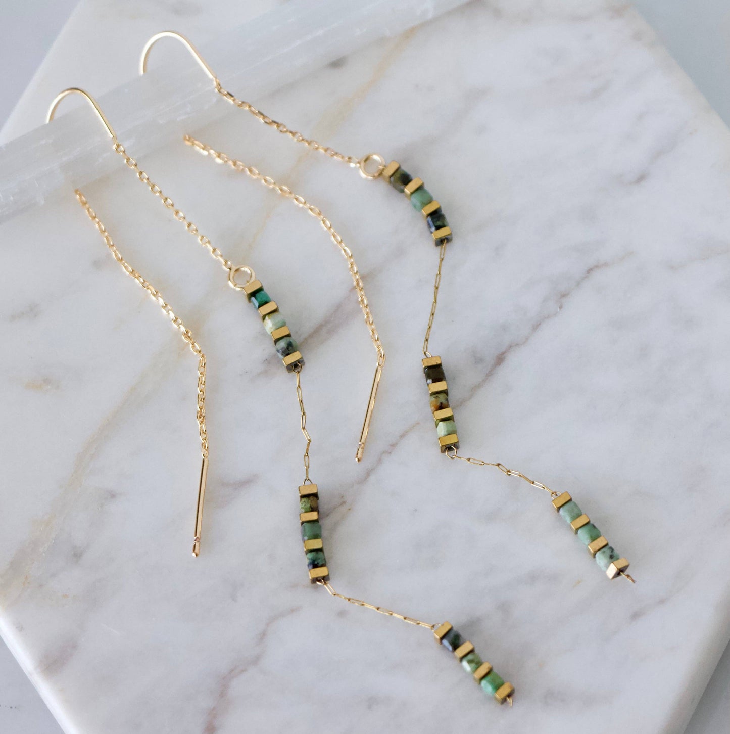 Square Gemstone Threader Earrings