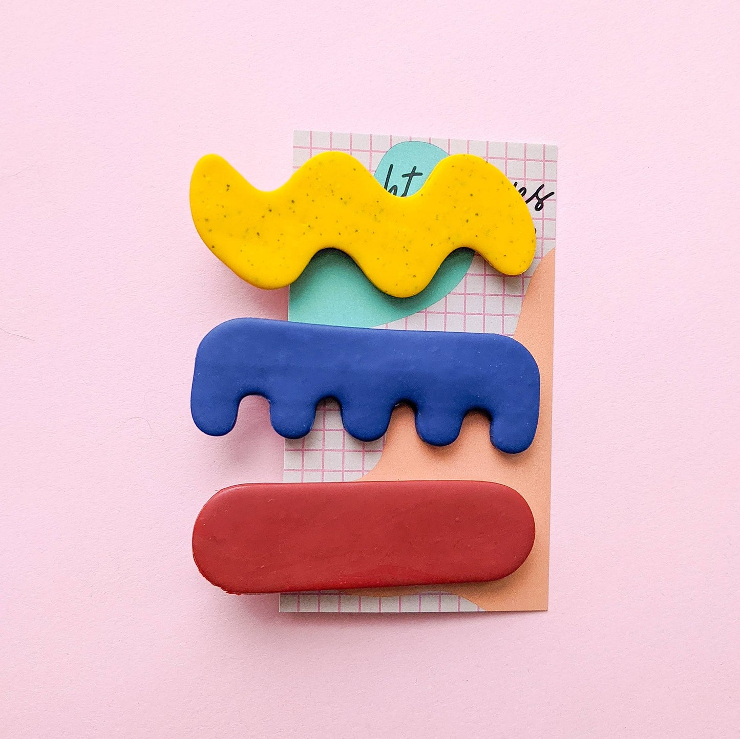 Polymer Clay Hair Clip Trio in Primary Colours: Glossy Resin Finish