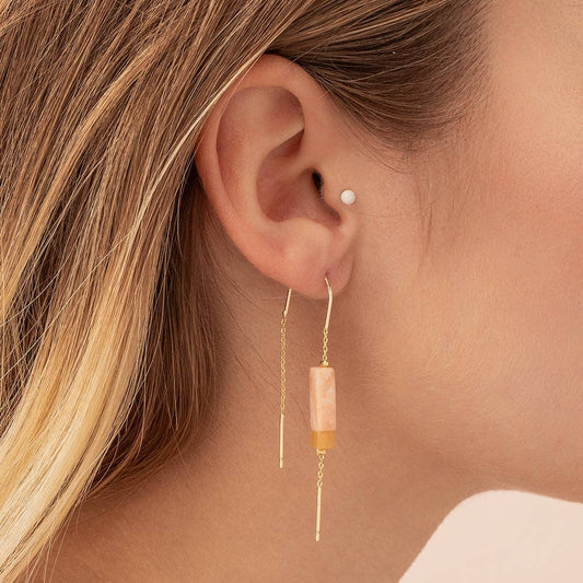 Rhodonite/Black/Silver Rectangle Earring