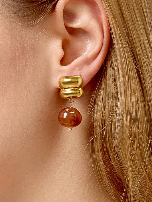 Annina 18K Gold Non-Tarnish Agate Drop Earrings