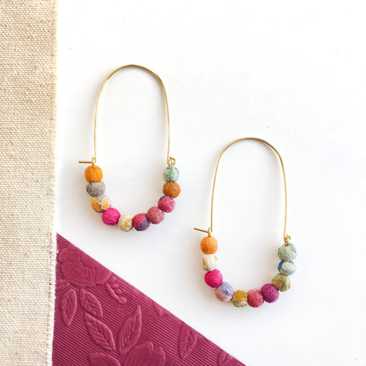 Elongated Kantha Wire Hoops