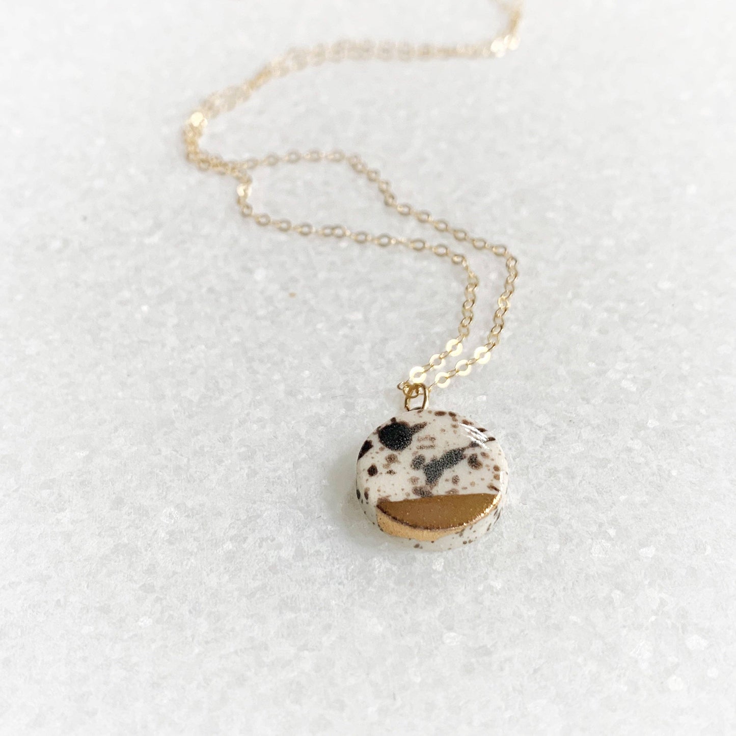 Small Circle Necklace - Black Splatter/Gold