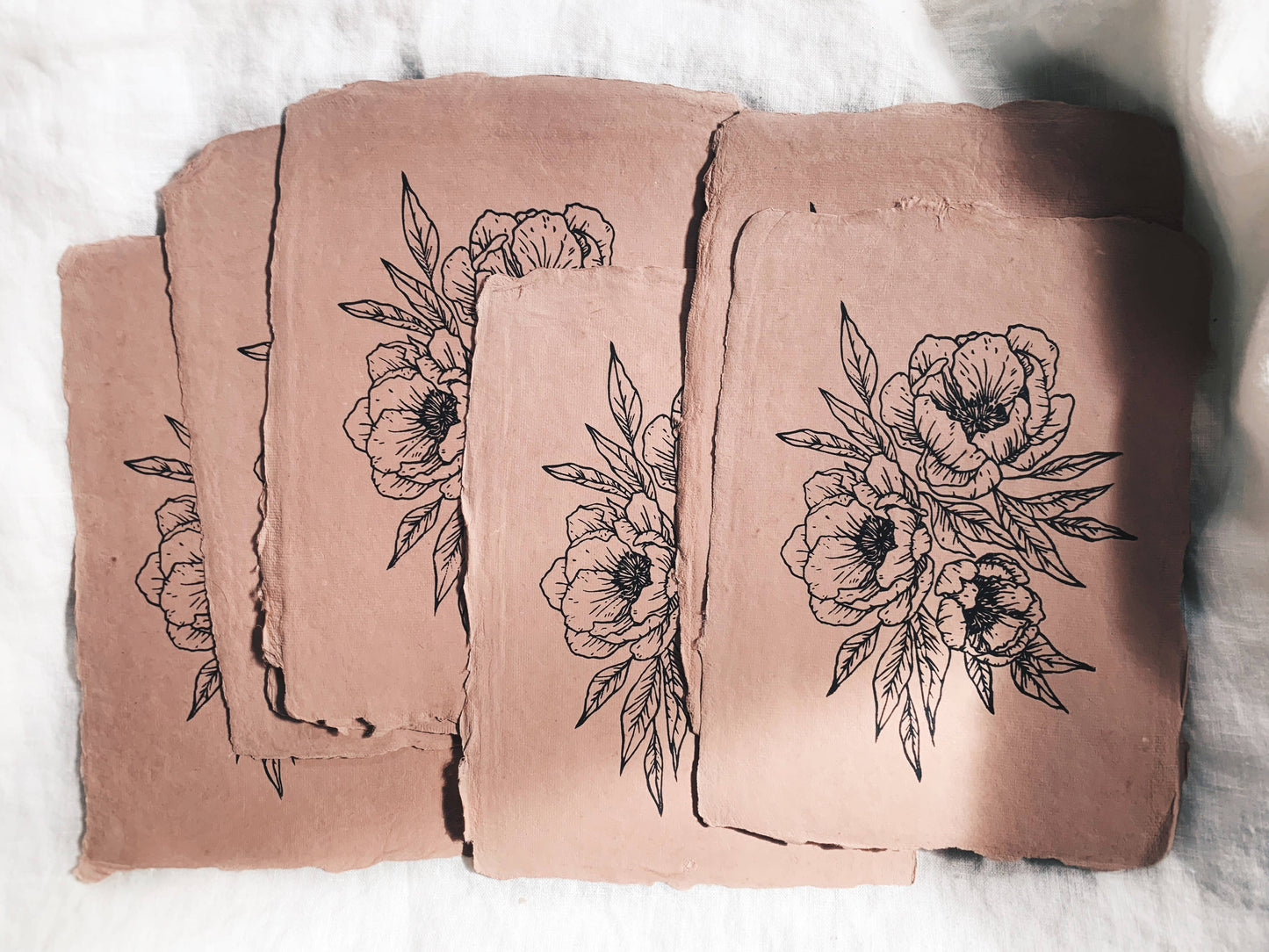 5x7 Peony Block Print