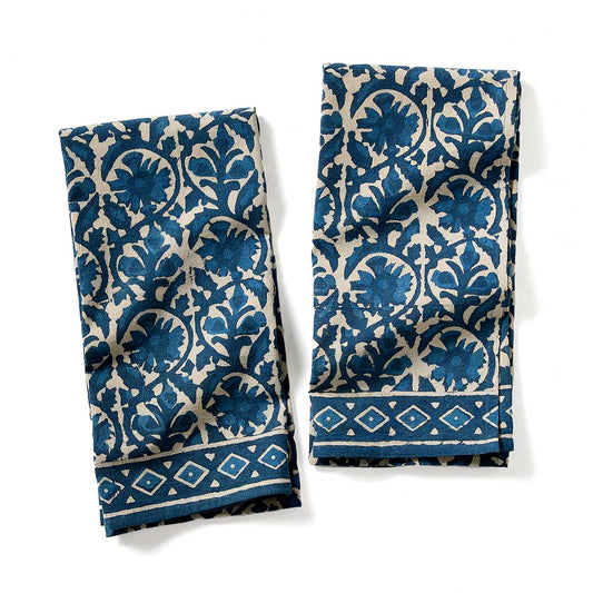 Indigo Dabu Jasmine Hand Towels - Set of 2